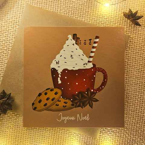 Carte de Noël « Un chocolat chaud enneigé »